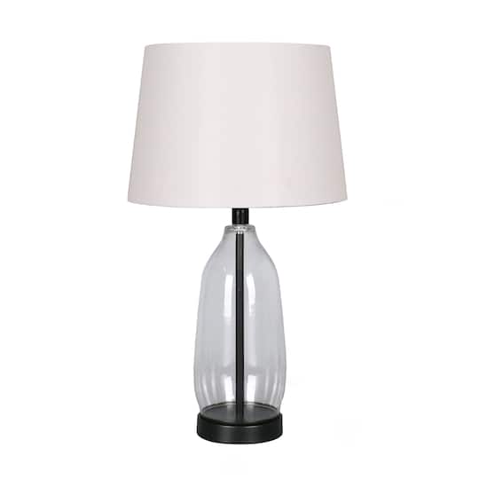 23" Clear & Black Slim Glass & Metal Table Lamp with Natural Fabric Shade by Ashland®
